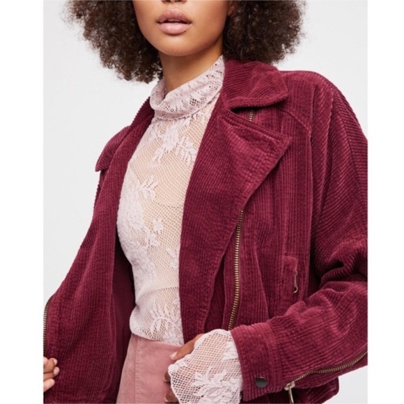 Free People Dolman Corduroy Moto Jacket Asymmetrical Zipper Coat Boho Size M - Picture 2 of 13